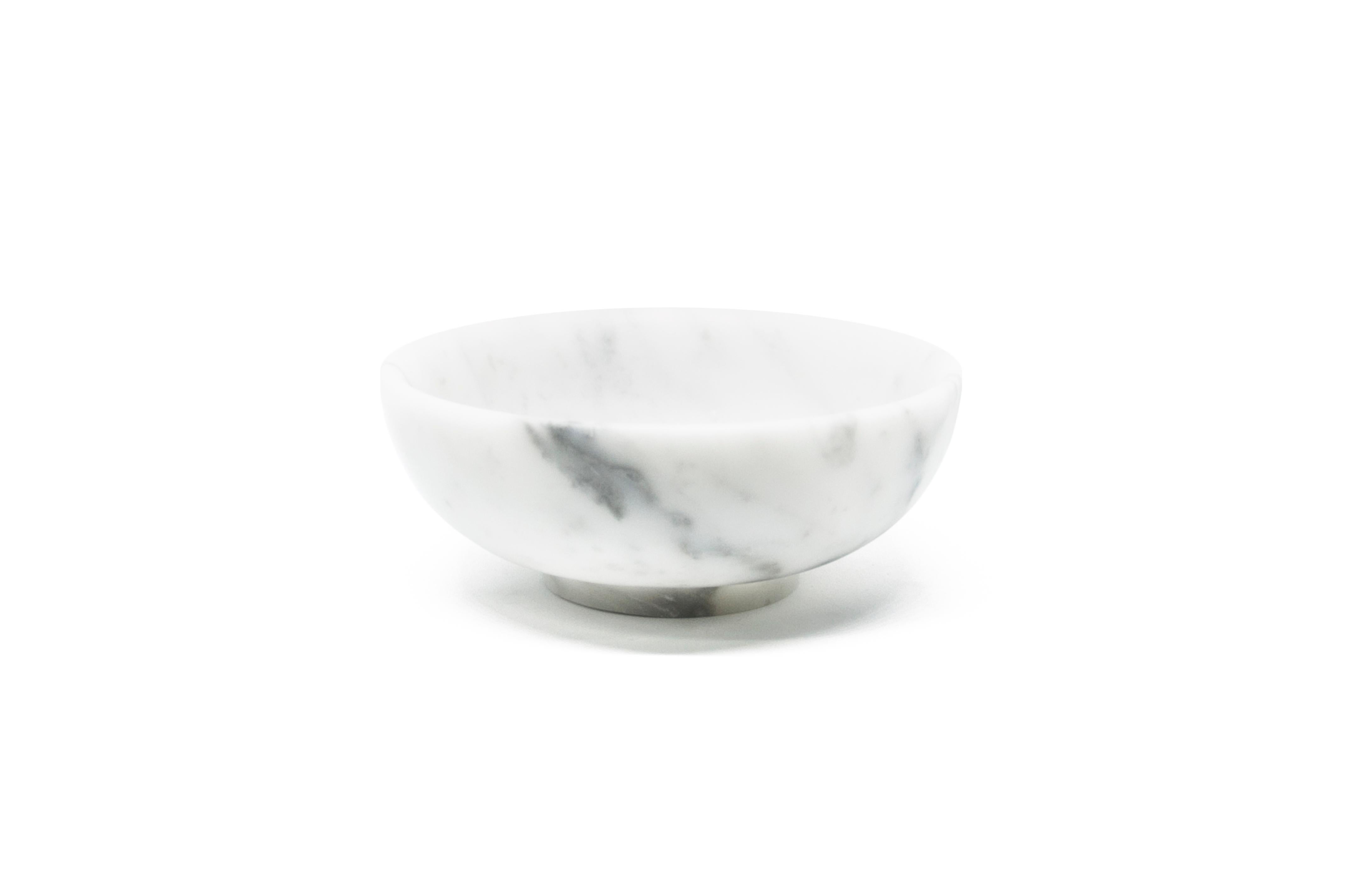 Handmade Small Rice Bowl in Satin White Carrara Marble For Sale 1