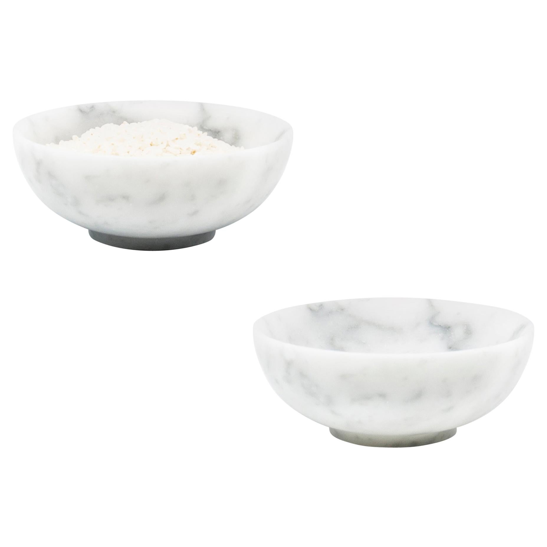 Handmade Small Rice Bowl in Satin White Carrara Marble For Sale