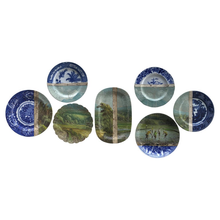 "Rice Fields on Bali" Contemporary MixedMedia on Ceramic Plates