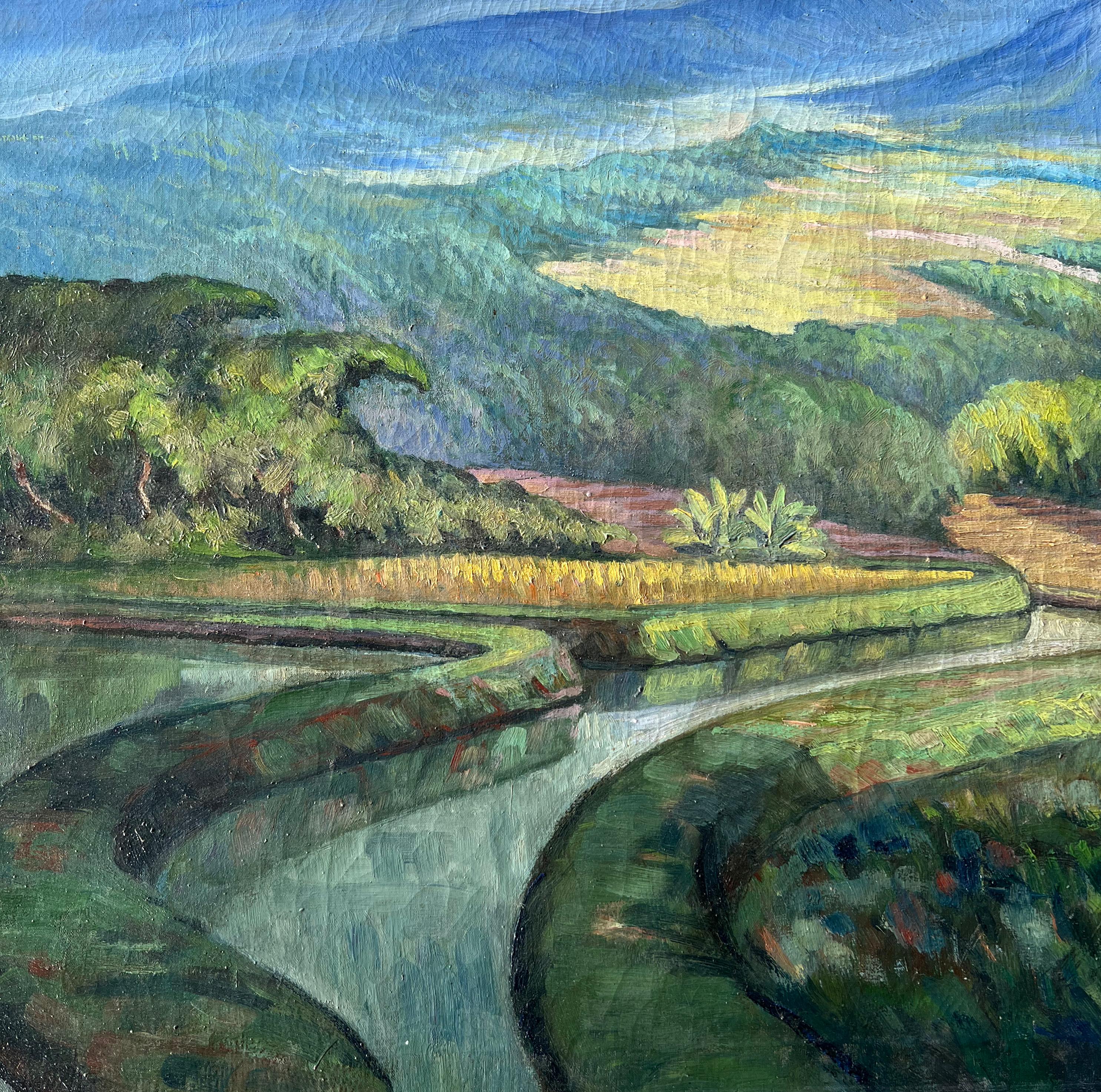 Indonesian Rice Fields on Bali - Oil on canvas For Sale