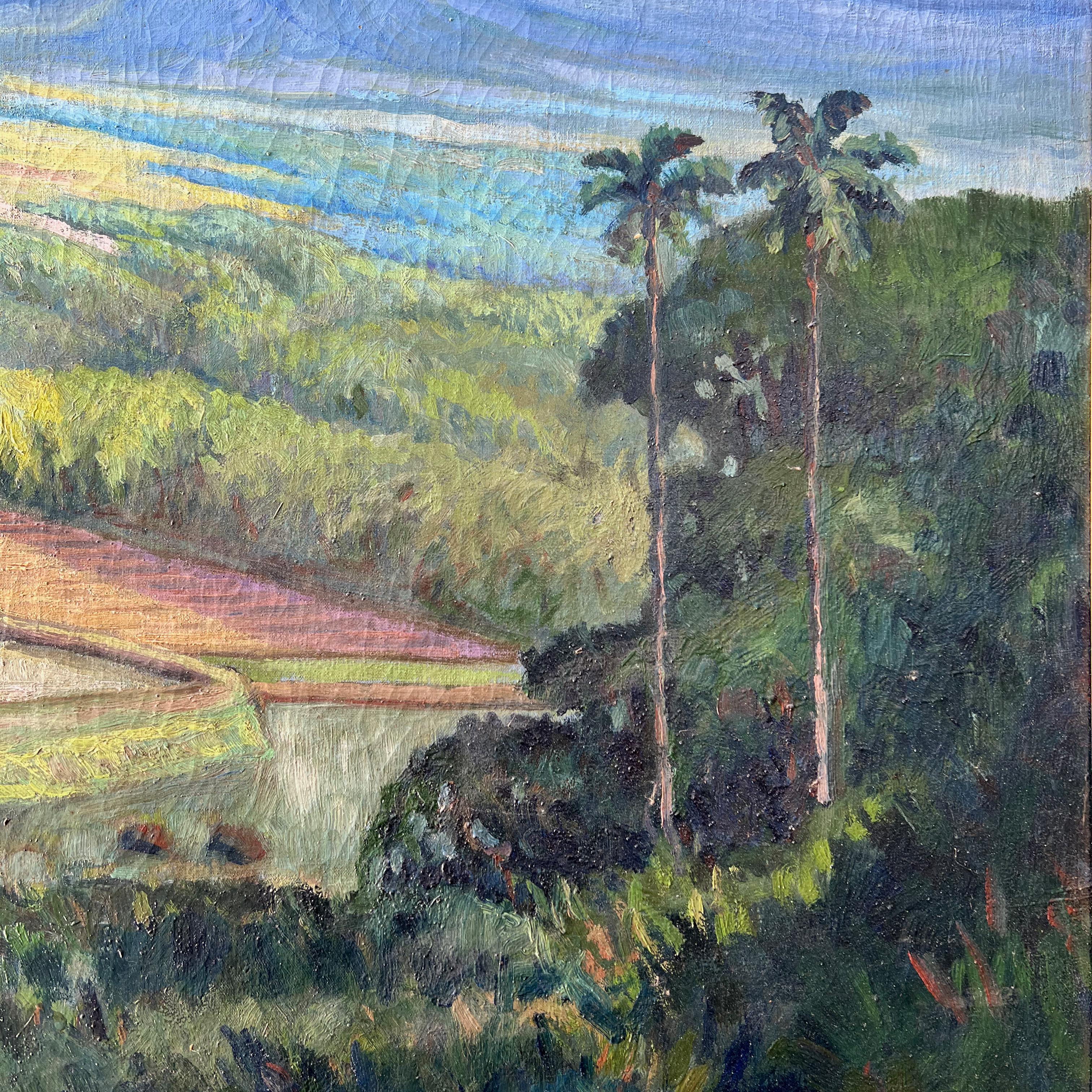 Hand-Painted Rice Fields on Bali - Oil on canvas For Sale
