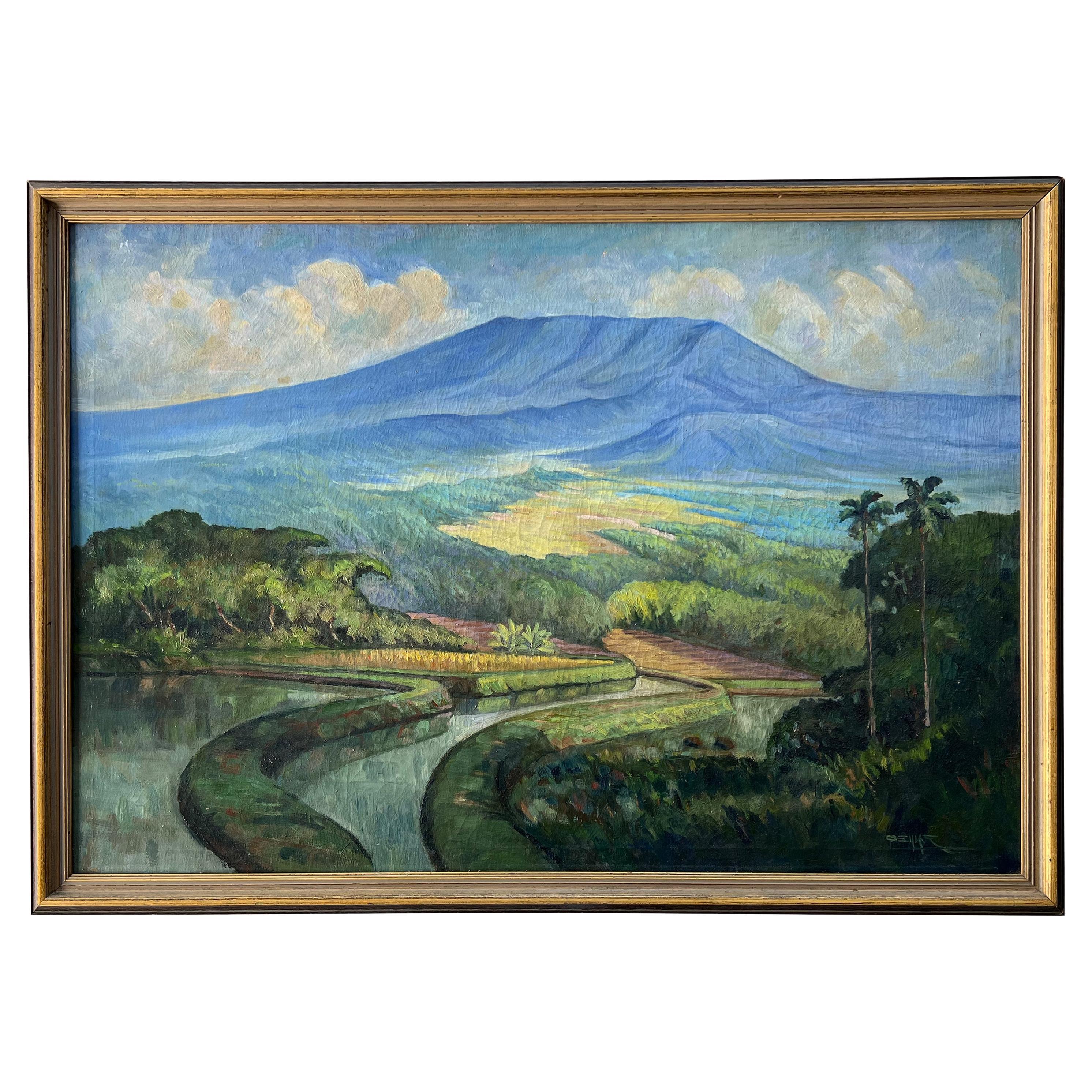 Rice Fields on Bali - Oil on canvas For Sale