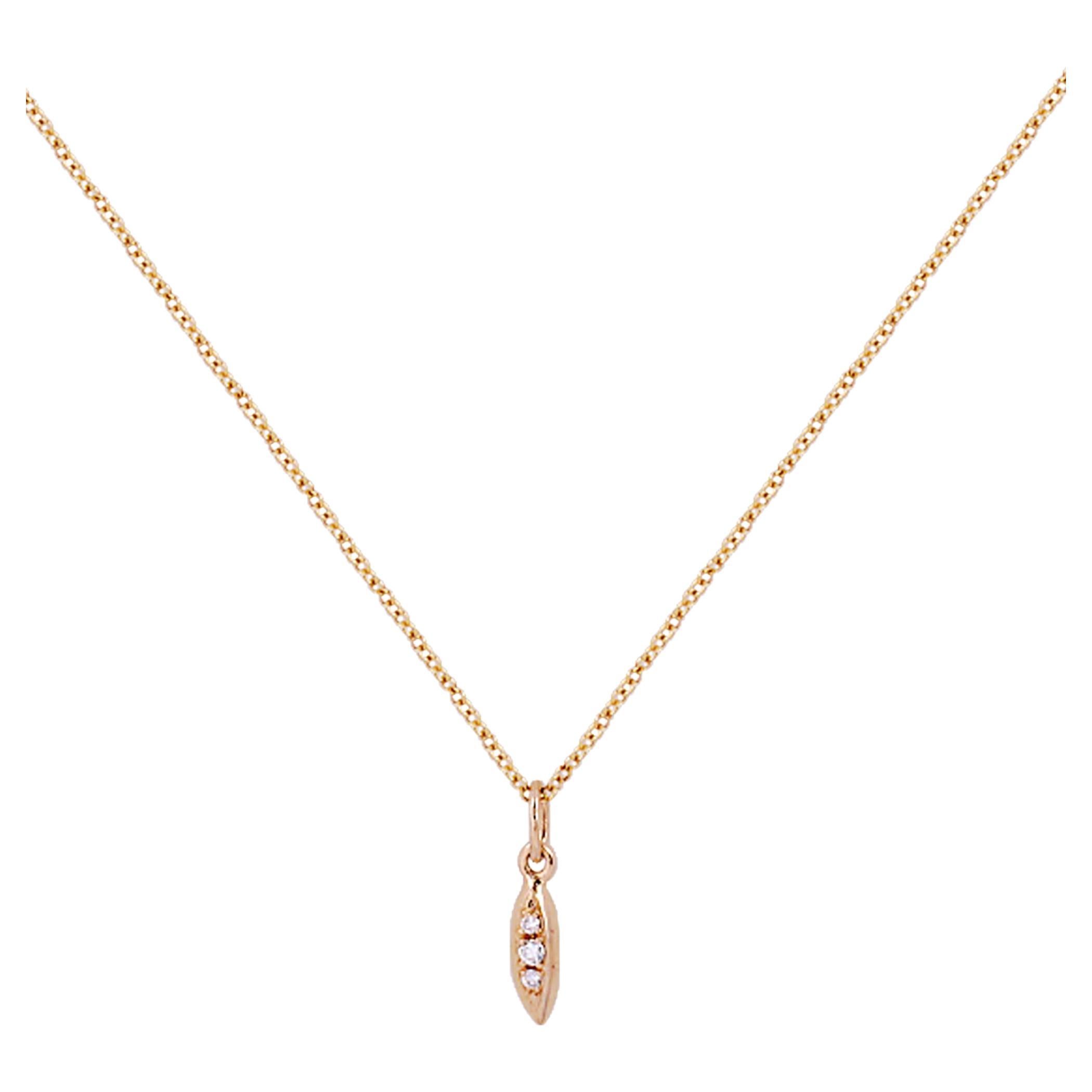 Rice Grain Diamond Necklace 14K Yellow Gold For Sale