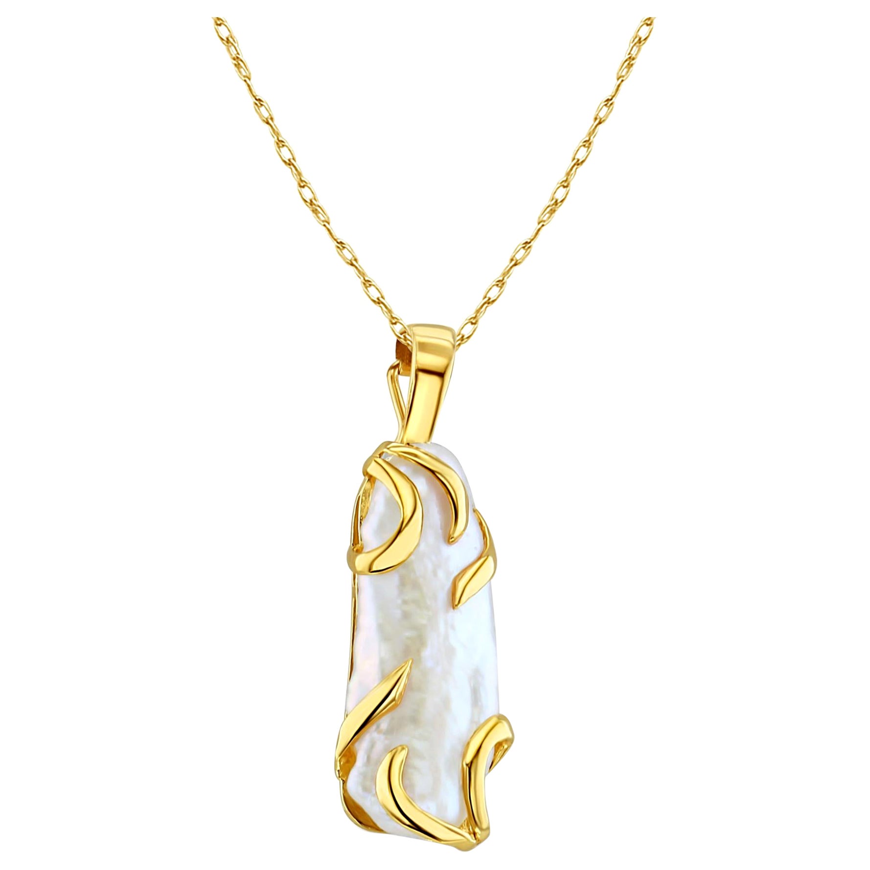 Halskette aus Reisperlen mit Gold-Akzenten im Angebot