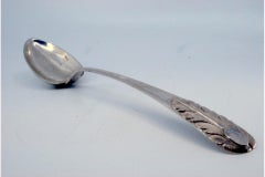 Rice spoon & serving dish in silver w/ acanthus leaves embossed on the handle