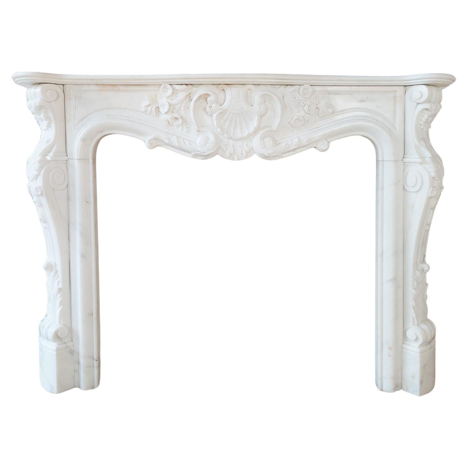 Rich 19th century Mantlepiece of White Statuary Quality Bianco Carrara Marble For Sale