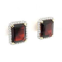 Rich Almandine Garnet and Diamond Earrings in 18kt Yellow Gold