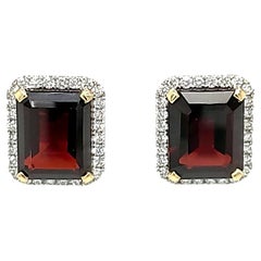 Rich Almandine Garnet and Diamond Earrings in 18kt Yellow Gold