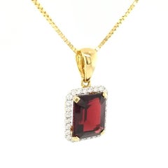 Rich Almandine Garnet and Diamond Pendant in 18kt Yellow Gold