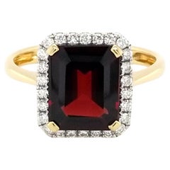 Rich Almandine Garnet and Diamond Ring in 18kt Yellow Gold