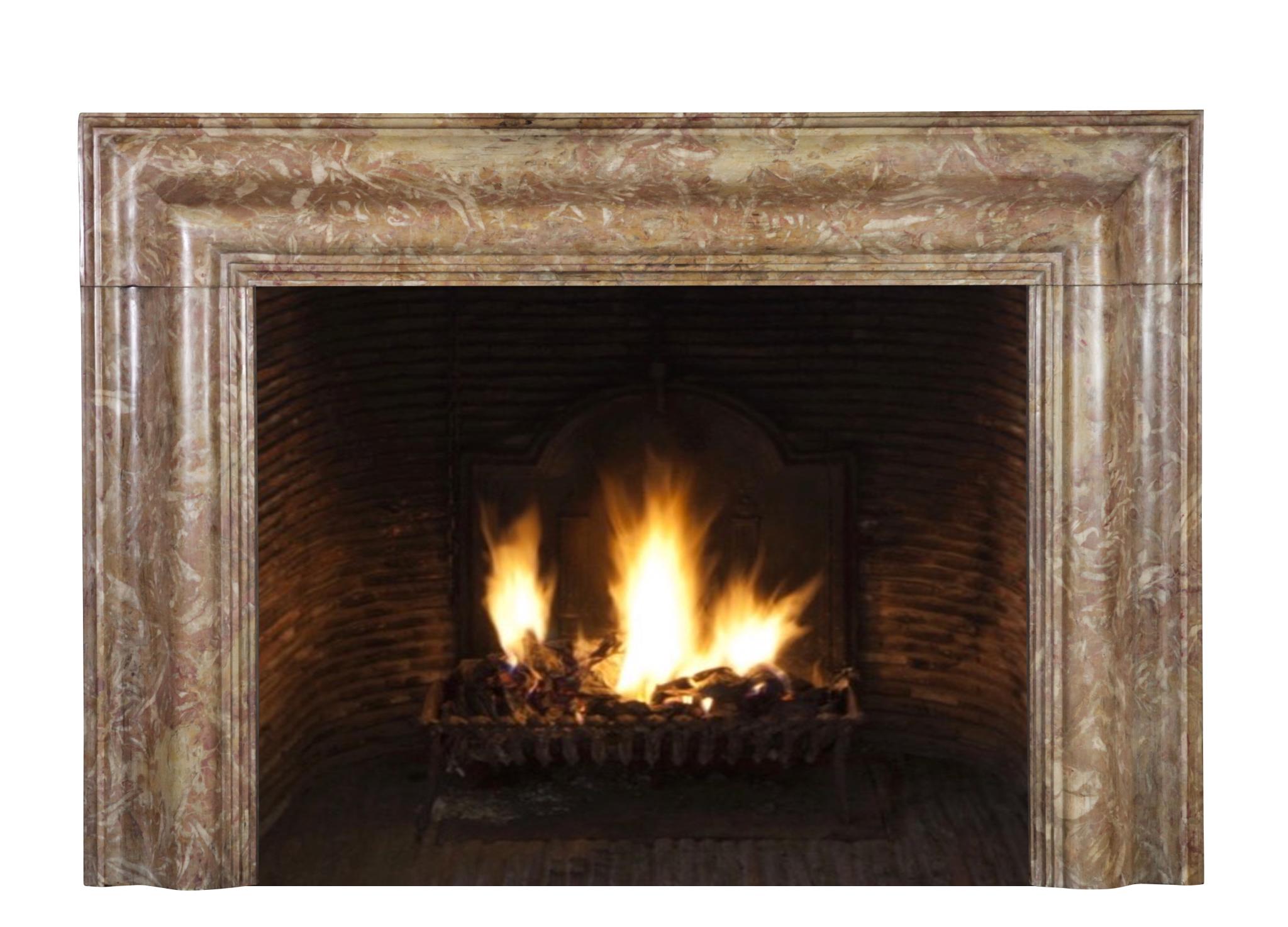 Rich and Vintage Colourful Marble Bolection Fireplace Surround For Sale 2
