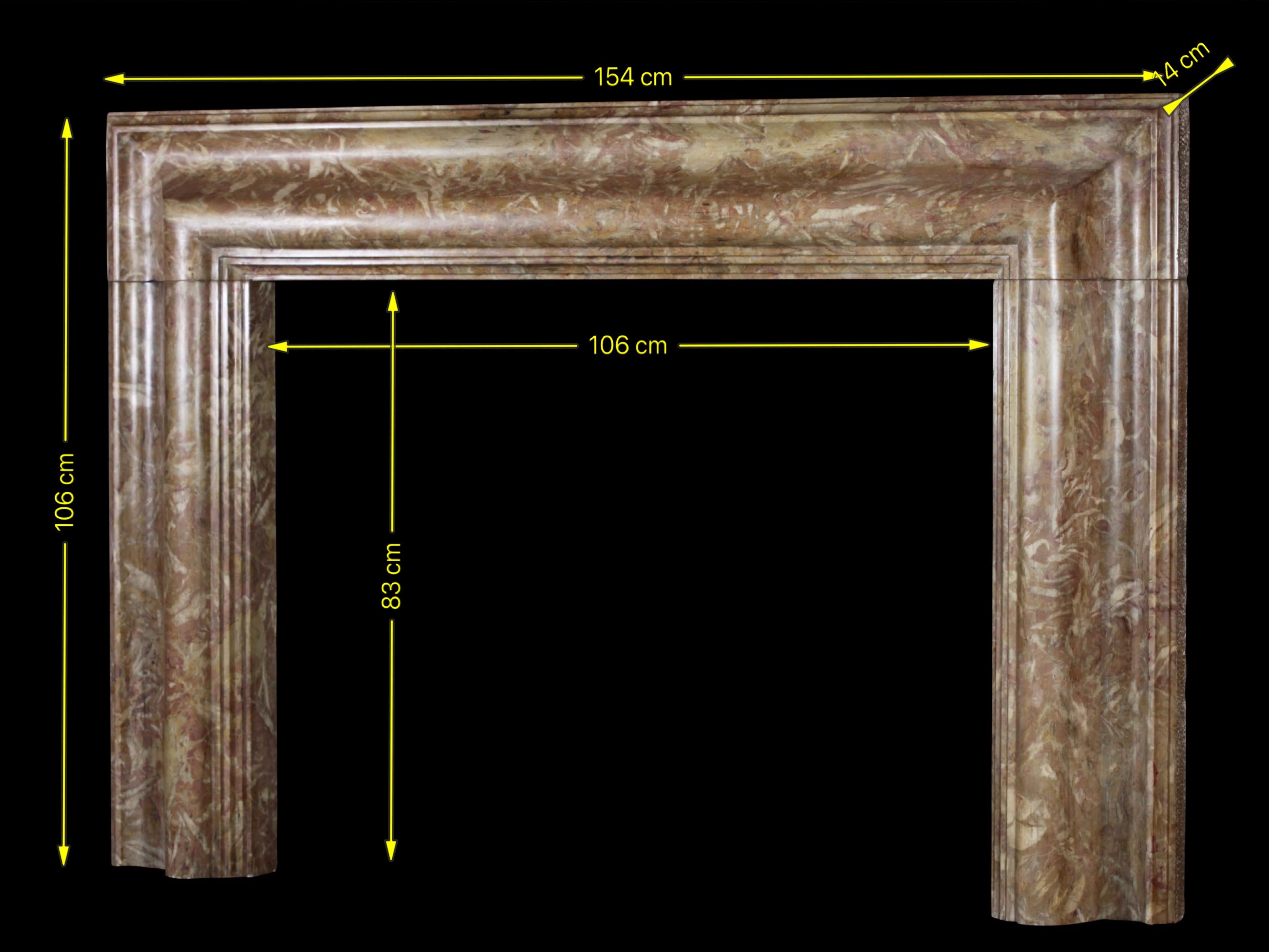 Rich and Vintage Colourful Marble Bolection Fireplace Surround For Sale 5
