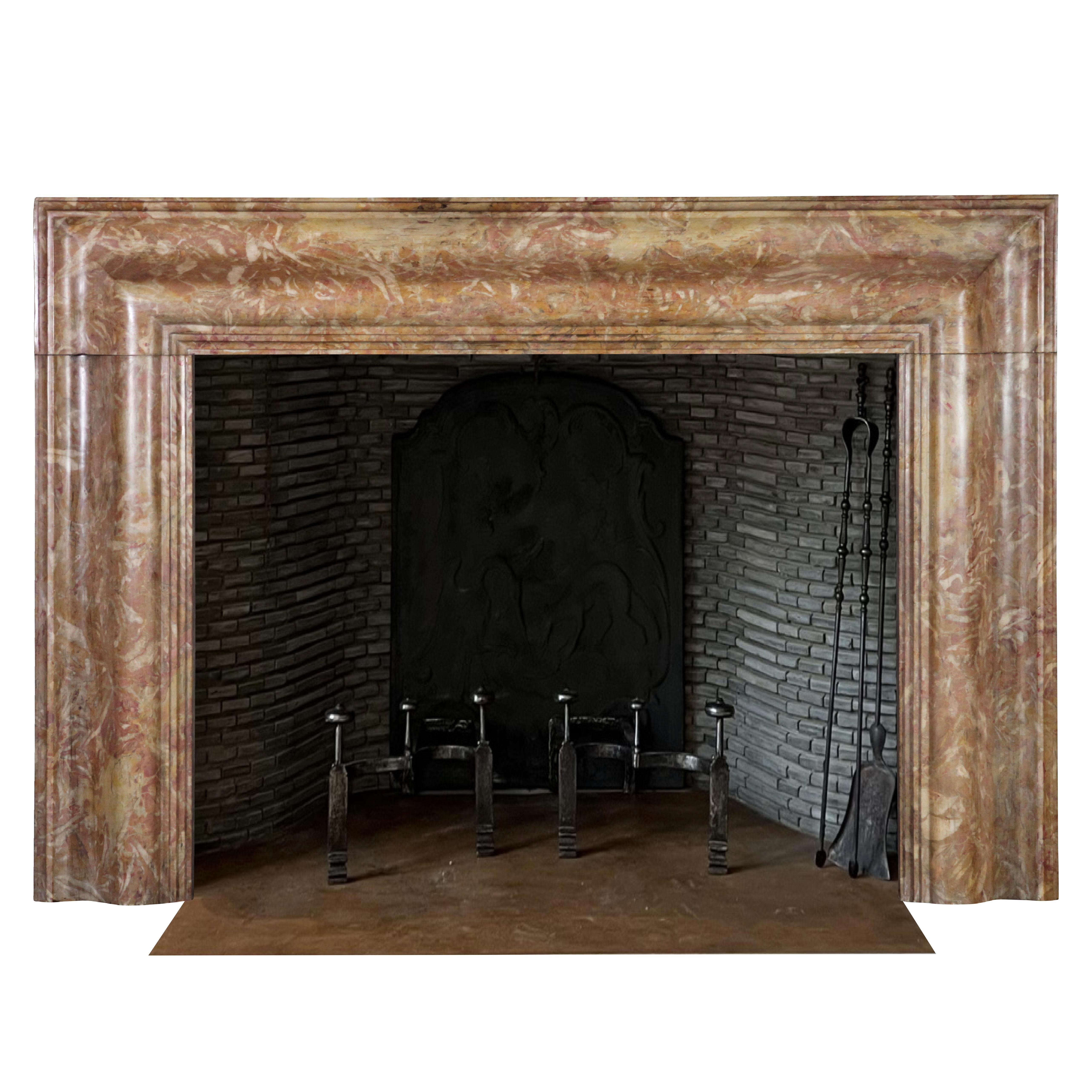 French Rich and Vintage Colourful Marble Bolection Fireplace Surround For Sale