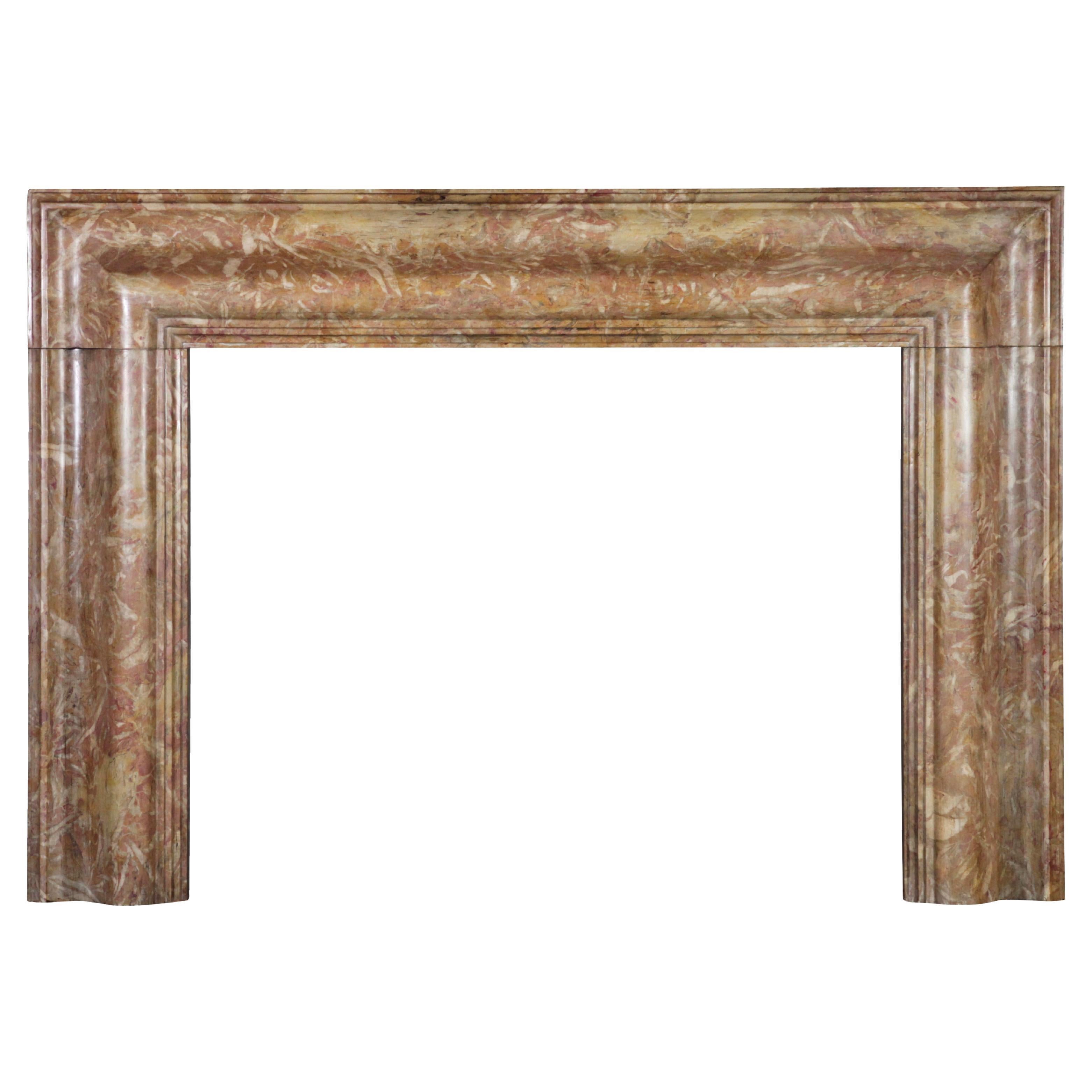 Rich and Vintage Colourful Marble Bolection Fireplace Surround For Sale