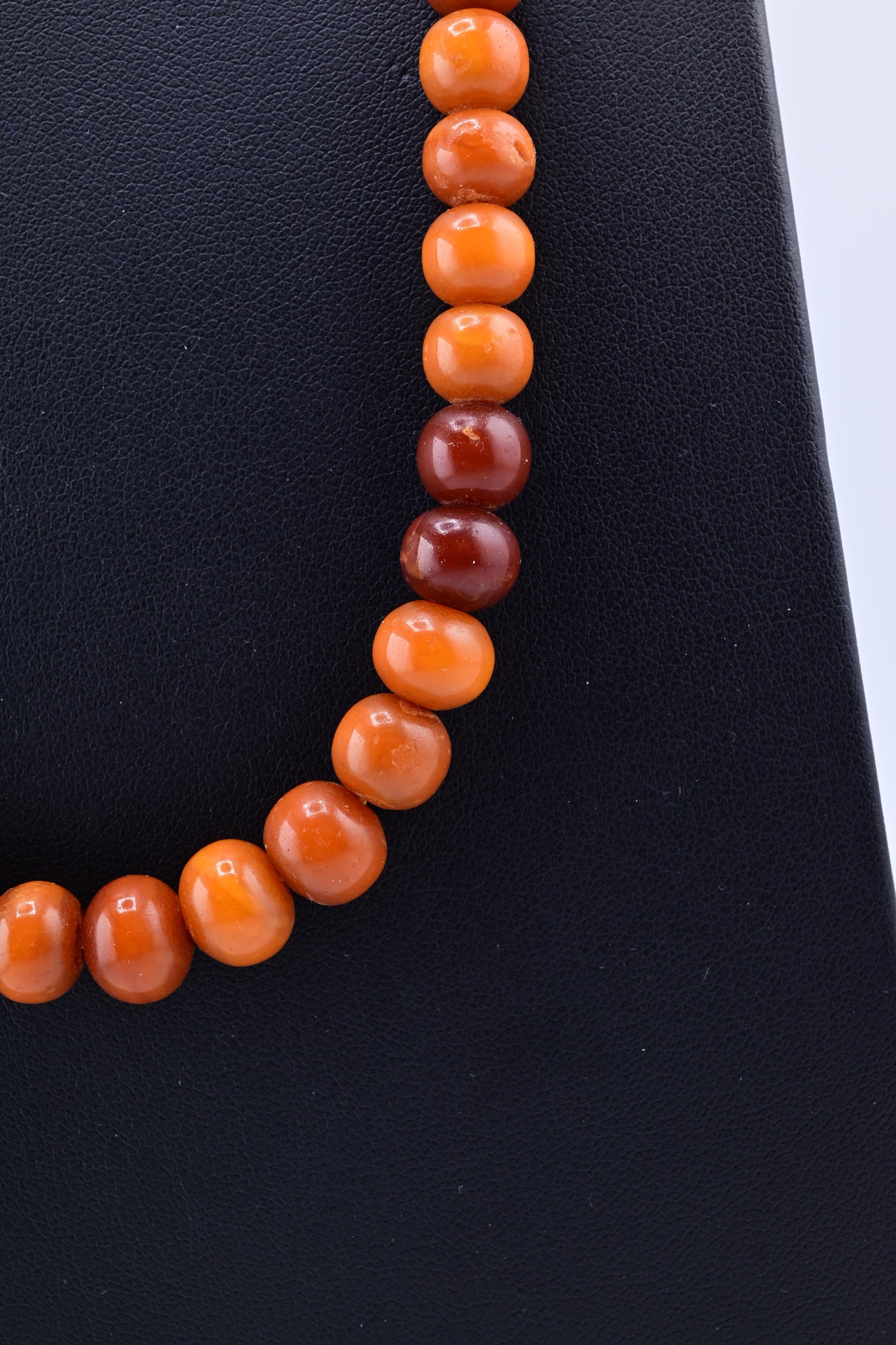 Women's or Men's Rich Antique Amber Butterscotch Necklace Ottoman Bead Shape 23.10