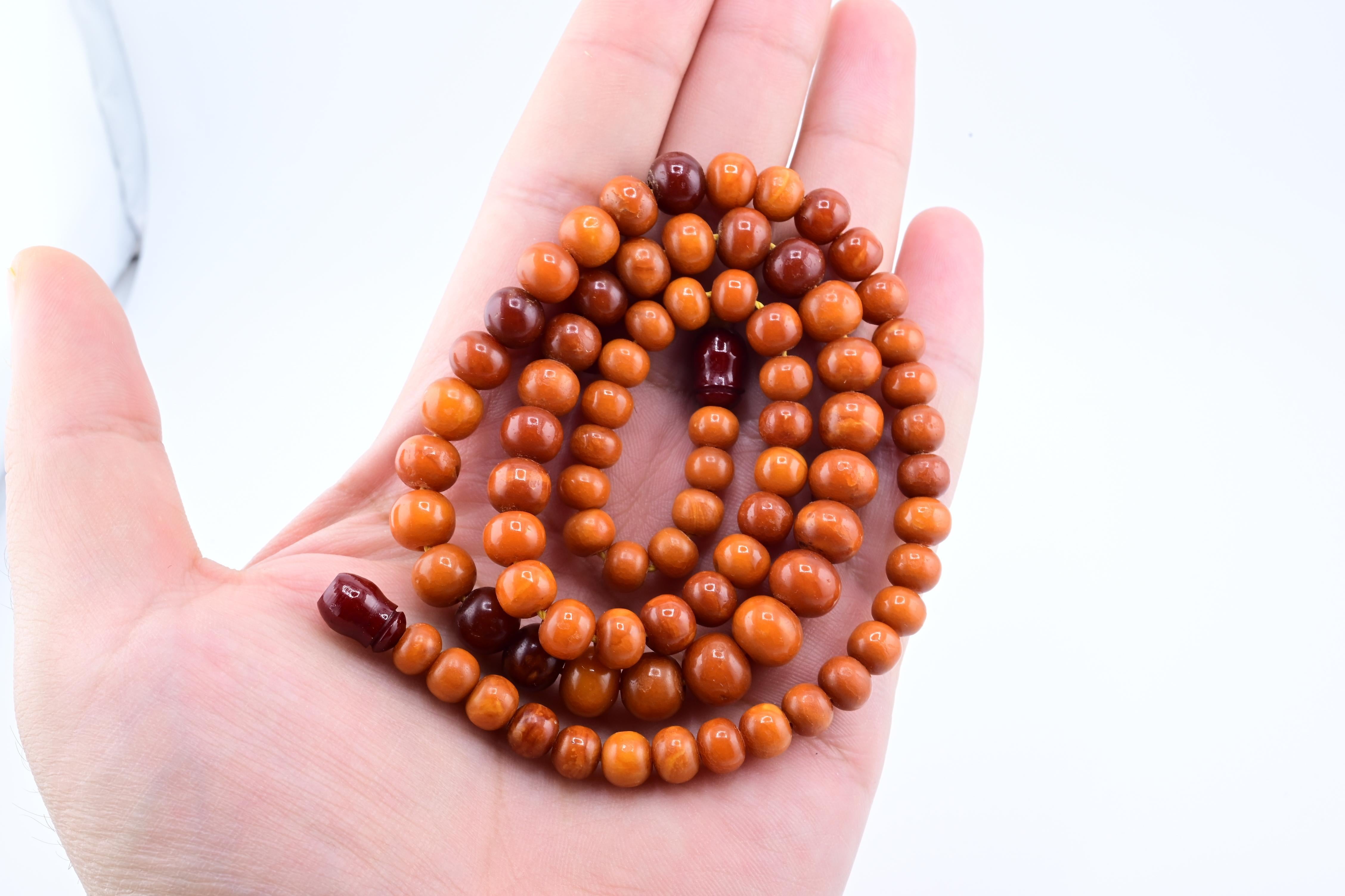 Rich Antique Amber Butterscotch Necklace Ottoman Bead Shape 23.10 4