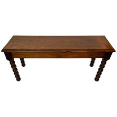 Rich Antique English Oak Bench with Turned Legs