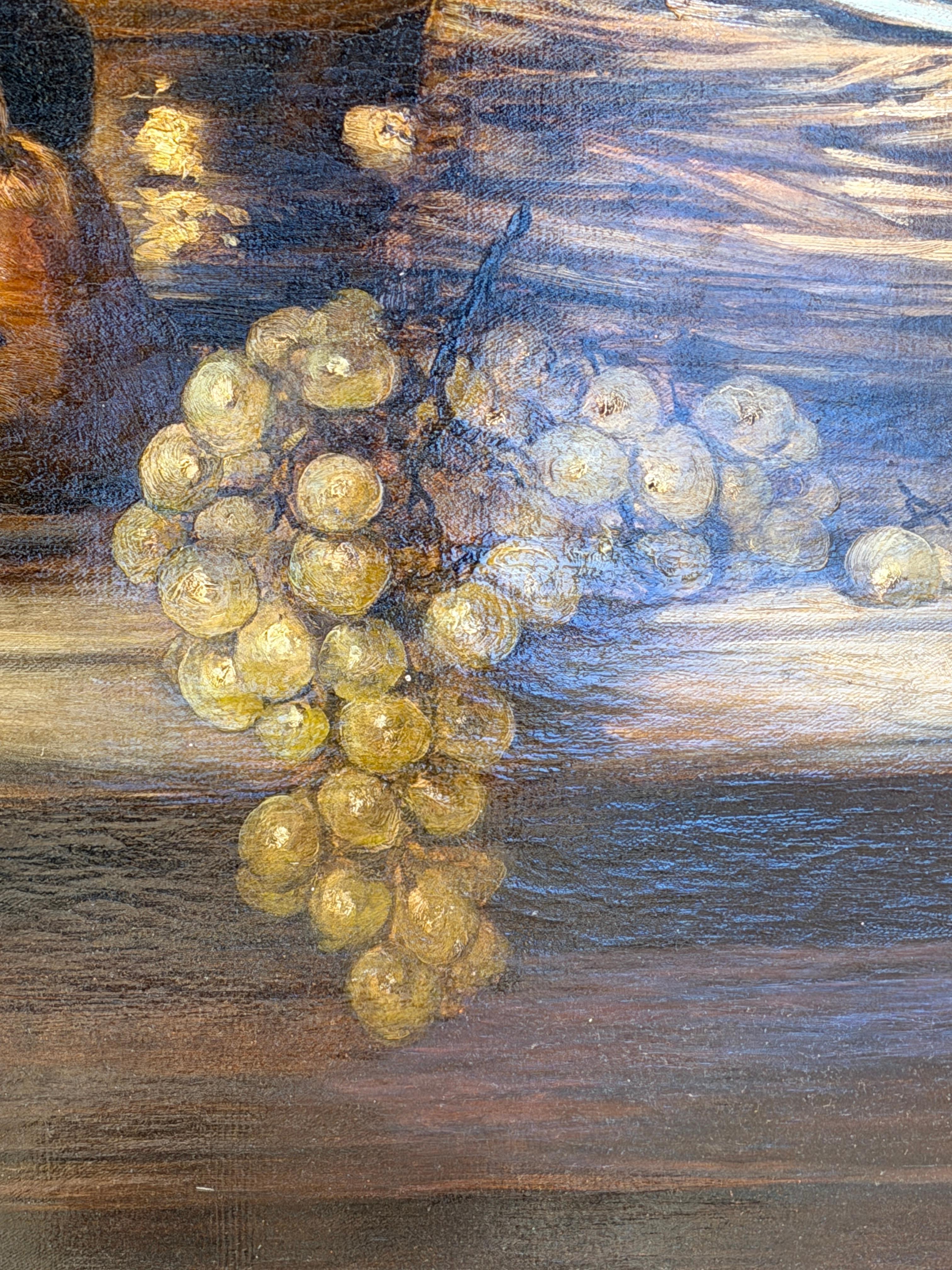 Rich Baroque Still Life with Fruit, Silverware & Drapery (19th Century) im Angebot 6