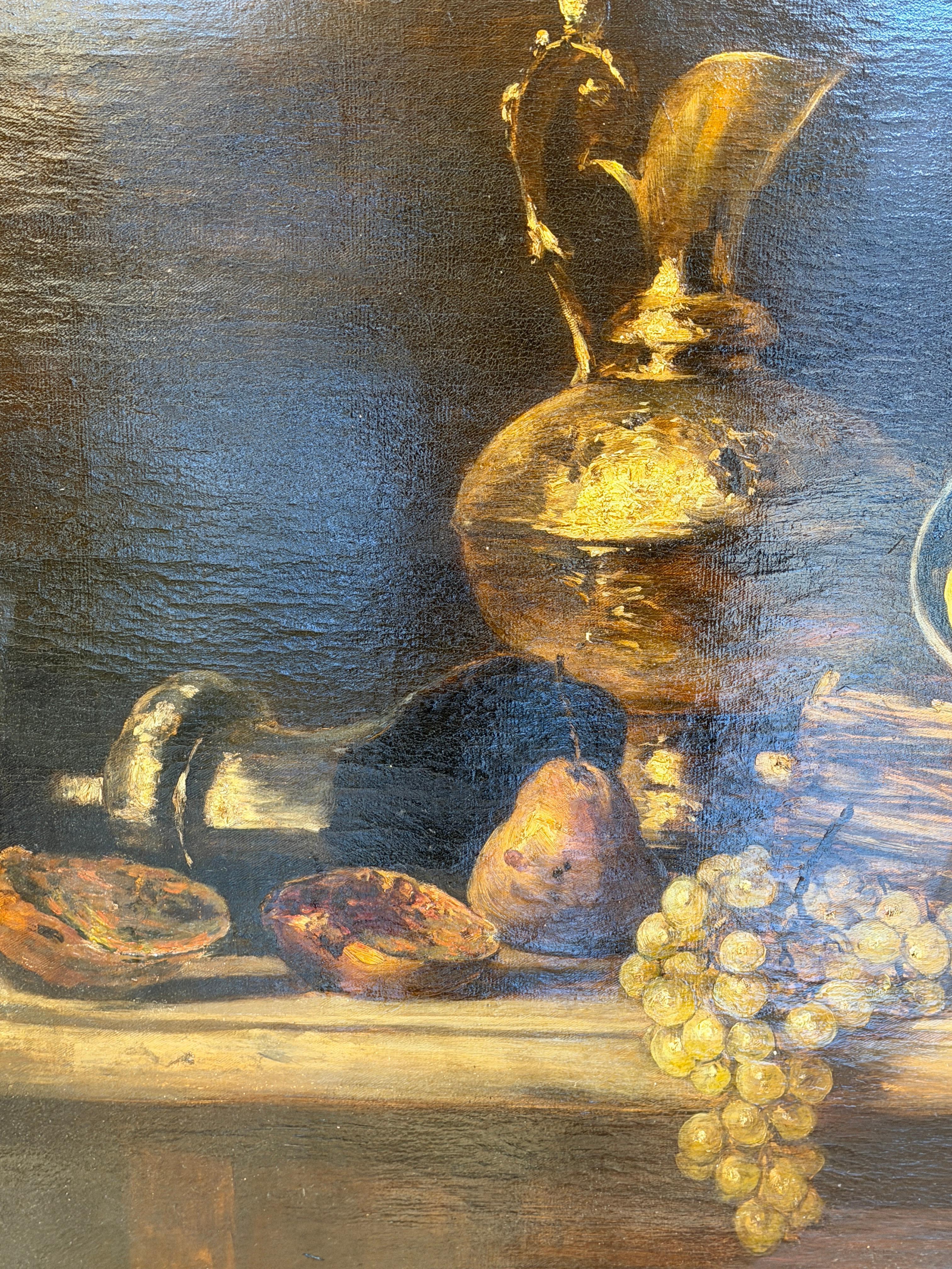 Rich Baroque Still Life with Fruit, Silverware & Drapery (19th Century) im Zustand „Gut“ im Angebot in Berlin, DE