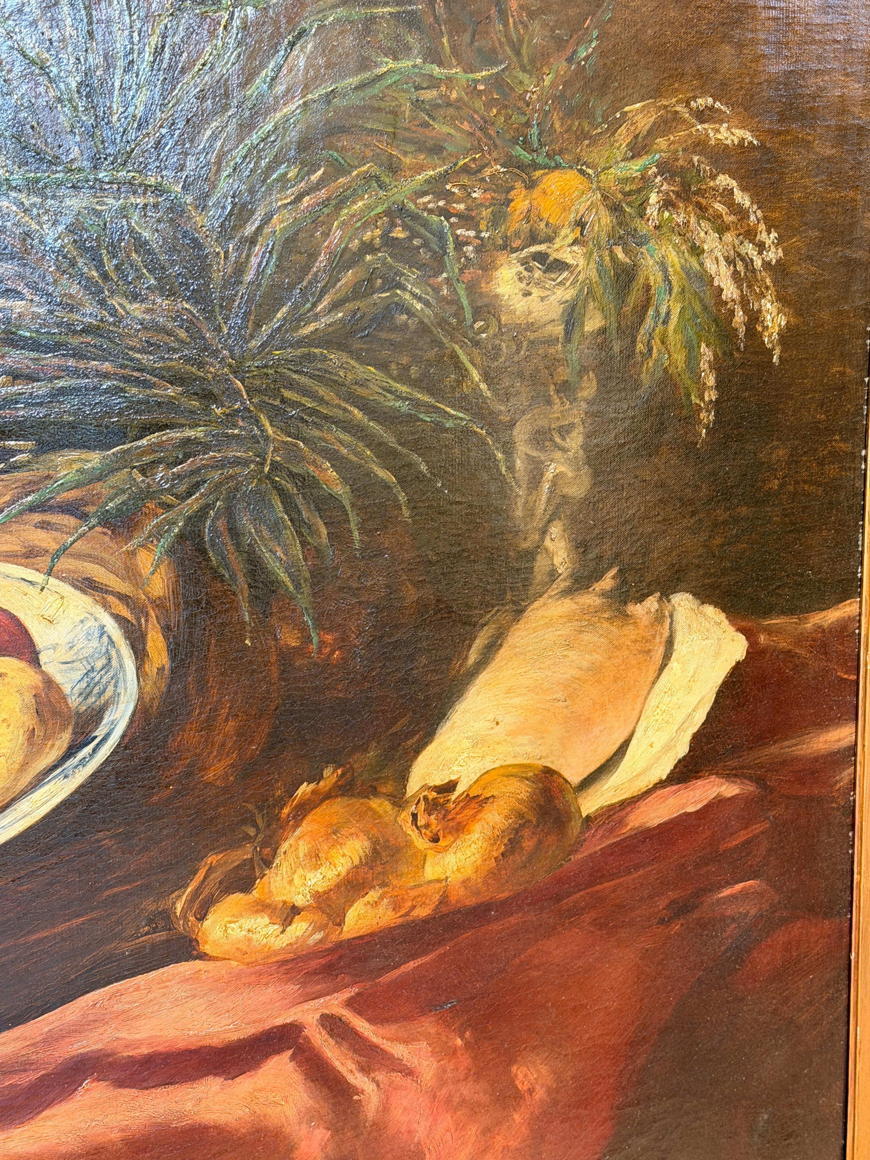 Rich Baroque Still Life with Fruit, Silverware & Drapery (19th Century) im Angebot 1