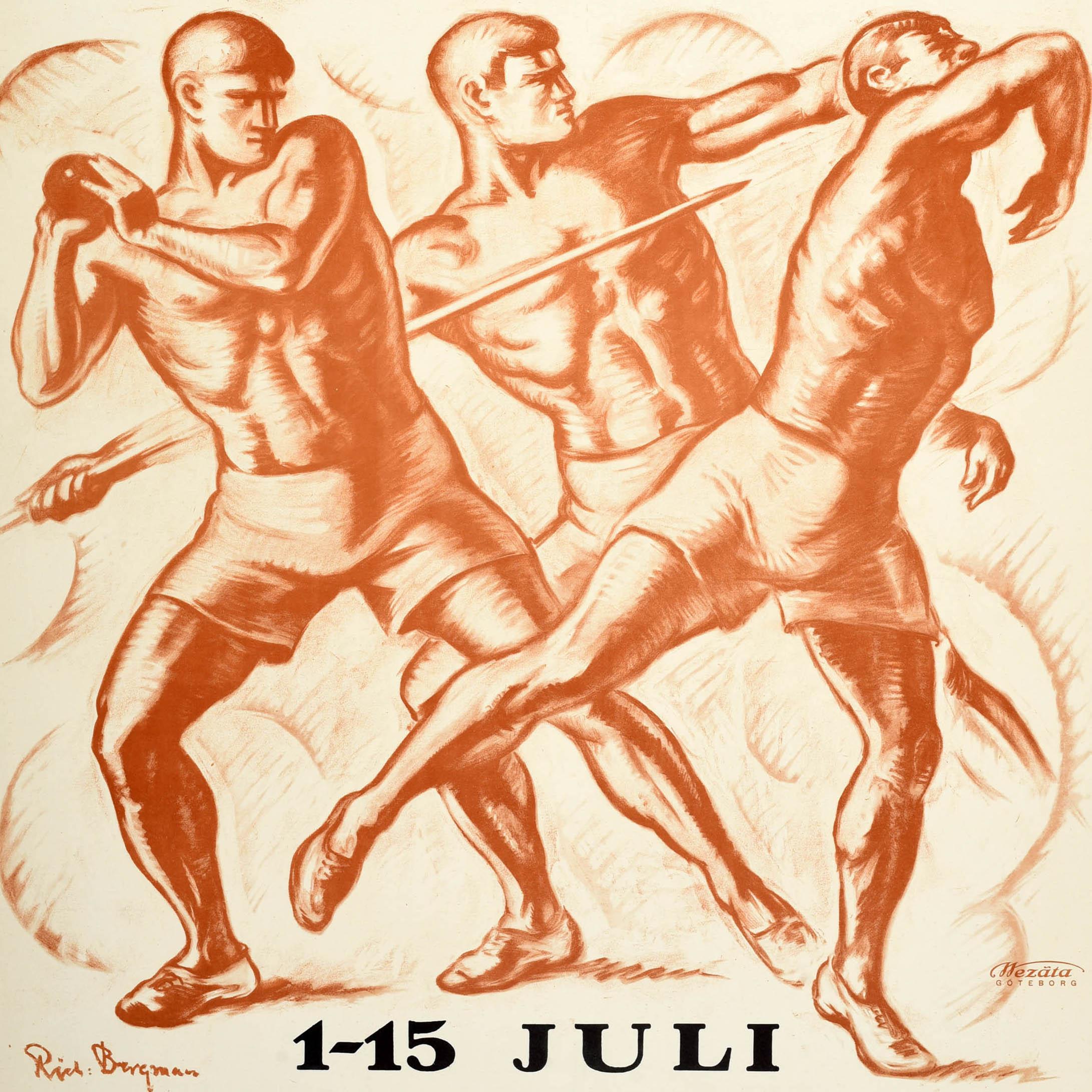 Original Vintage Sport Poster Swedish Fighting Games Gothenburg 1923 Sweden - Print by Rich Bergman