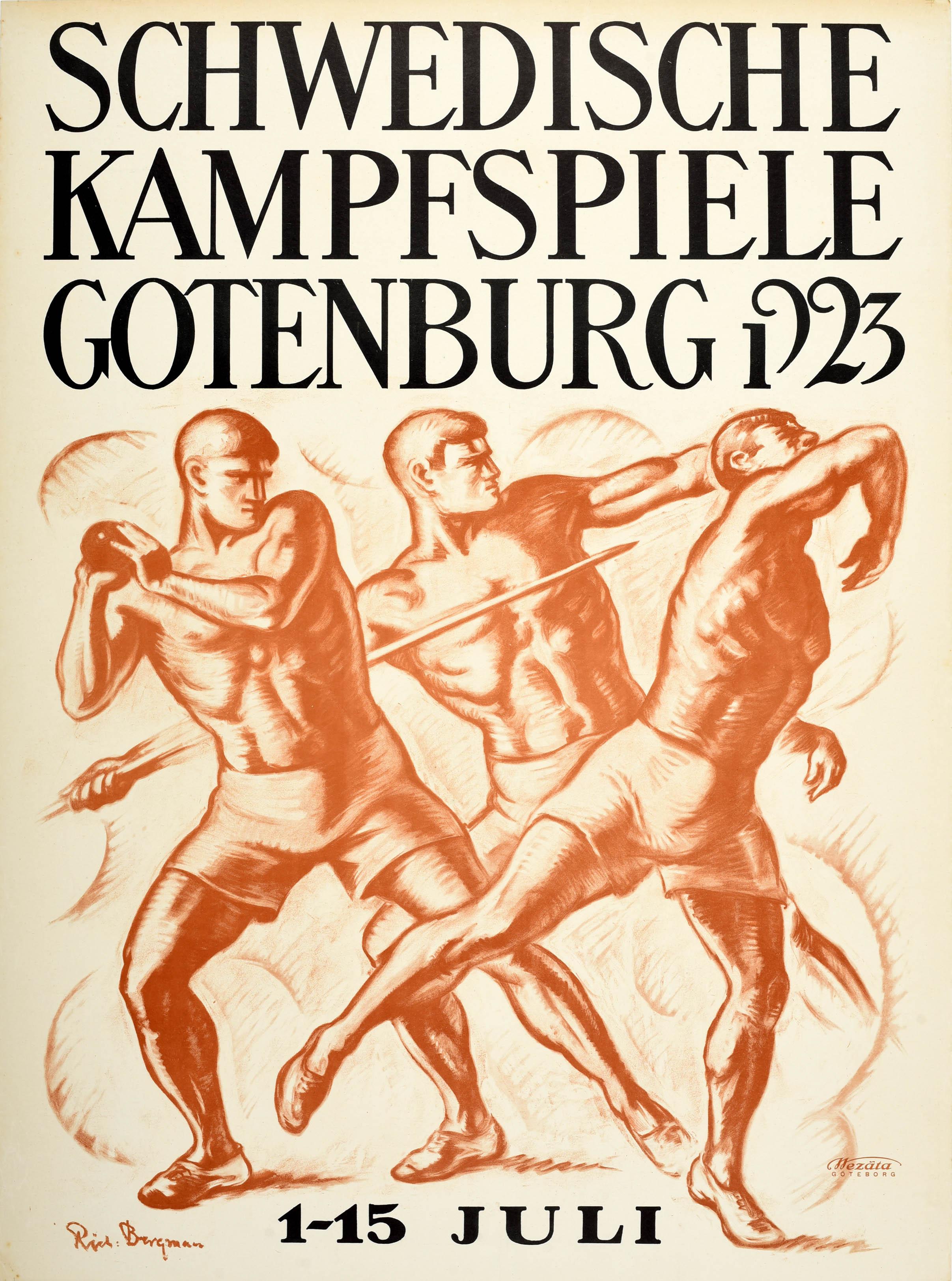 Rich Bergman Print - Original Vintage Sport Poster Swedish Fighting Games Gothenburg 1923 Sweden