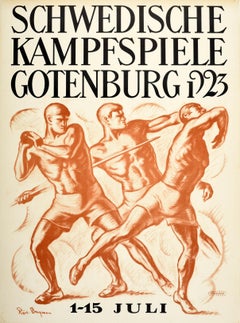 Póster deportivo original de época Juegos de lucha suecos Gotemburgo 1923 Suecia