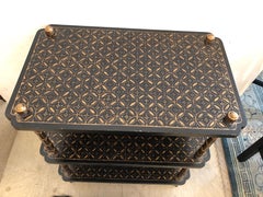 Rich Black and Gold 3-Tier Italian Painted and Brass Side Table