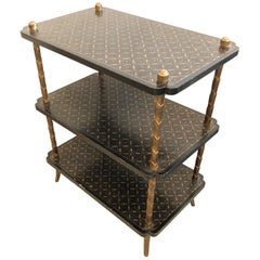 Rich Black and Gold 3-Tier Italian Painted and Brass Side Table