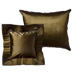Vintage Rich Bronze Origami Pleated Silk Pillow Sham Pair, Square and Rectangular, Zip