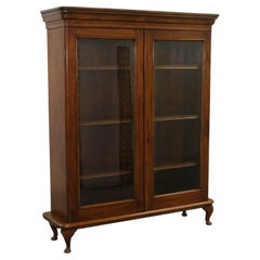 Rich Brown Hardwood Bookcase Two Doors & Adjustable Shelves on Cabriole Legs