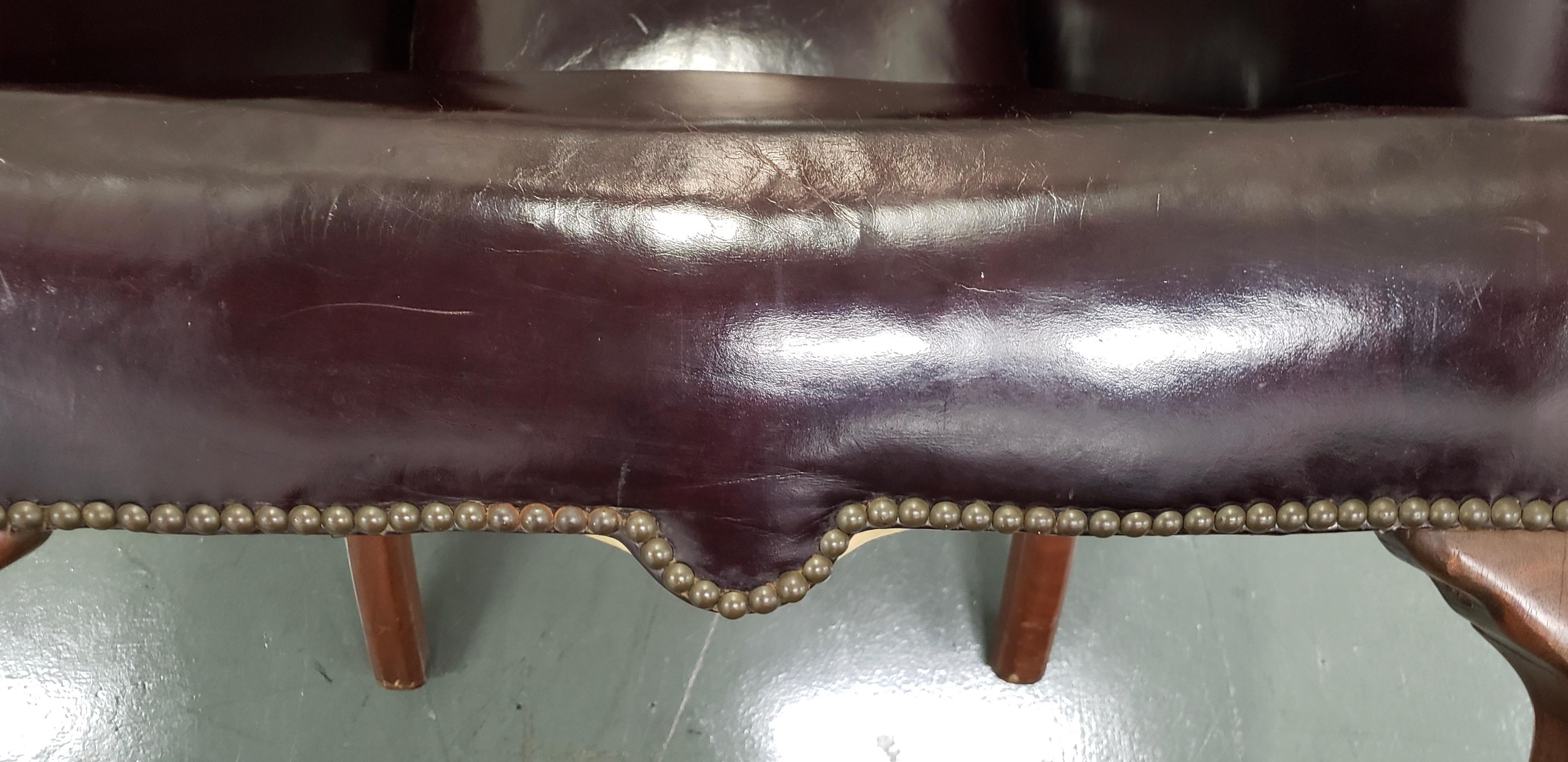 Burgundy Patent Leather Wing Back Chair, circa 1920 2