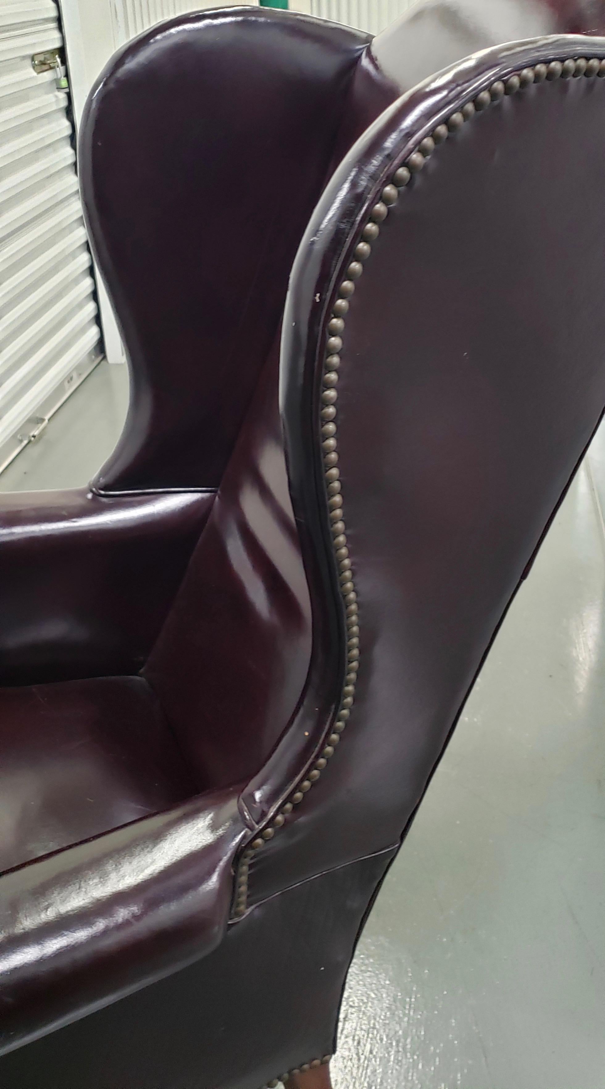 American Burgundy Patent Leather Wing Back Chair, circa 1920