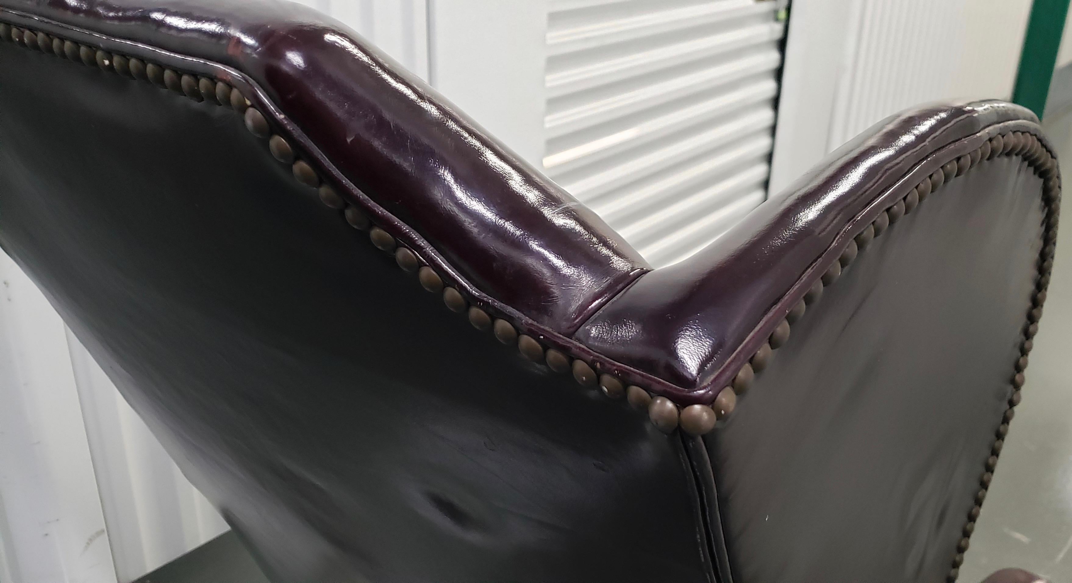 20th Century Burgundy Patent Leather Wing Back Chair, circa 1920