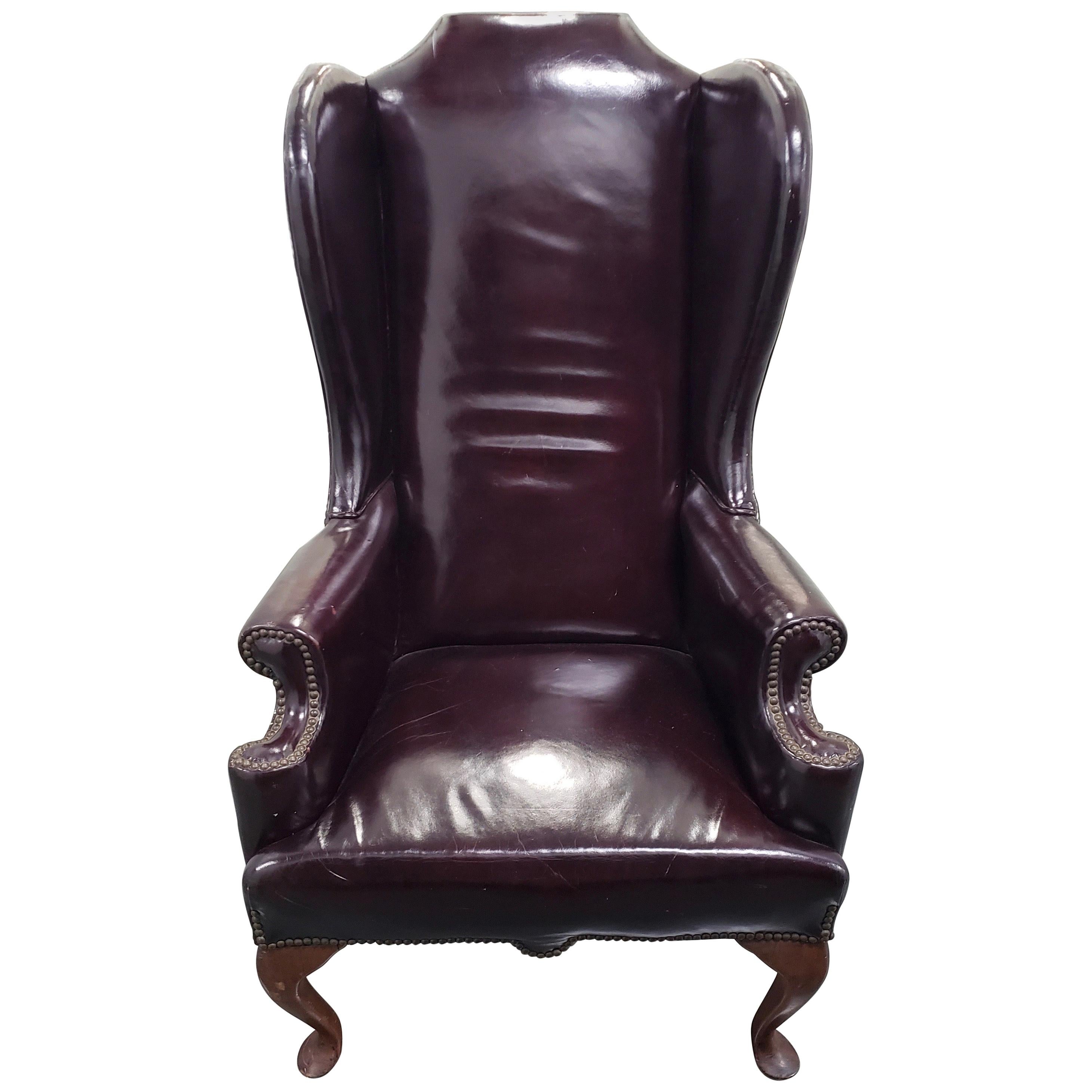 Burgundy Patent Leather Wing Back Chair, circa 1920