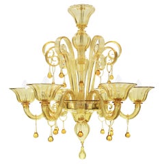 Rich Chandelier 6 Arms Amber Handblown Artistic Murano Glass Multiforme in stock