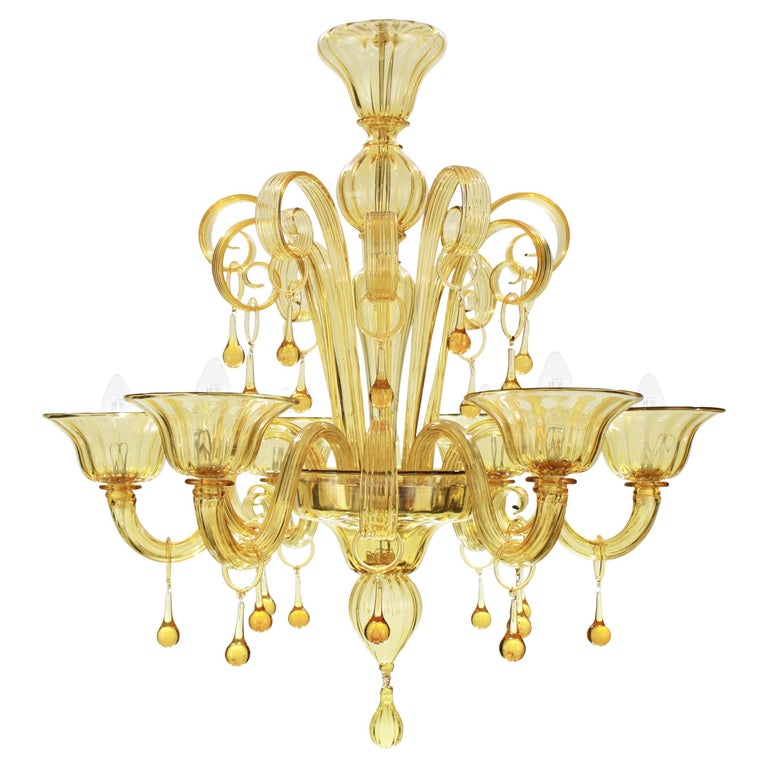 Lustre riche à 6 bras en verre de Murano artistique soufflé à la bouche ...
