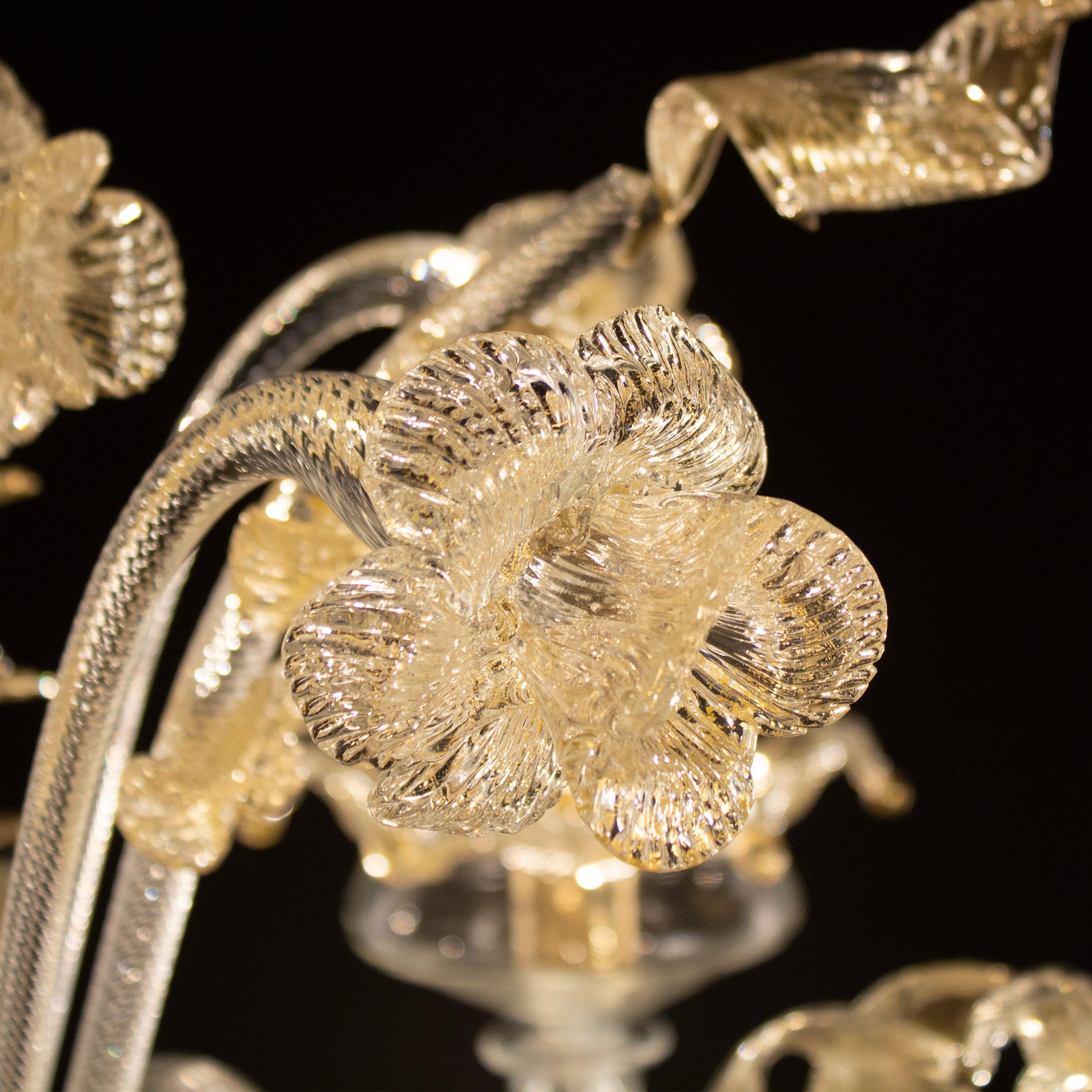 Lampadario Rich a 6 bracci in cristallo e vetro di Murano oro di Multiforme in stock in vendita 2