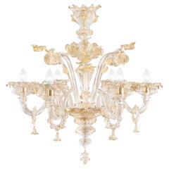 Lampadario Rich a 6 bracci in cristallo e vetro di Murano oro di Multiforme in stock