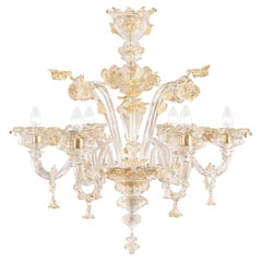 Lustre riche 6 branches en cristal et verre doré de Murano par Multiforme en stock