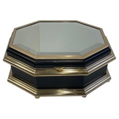 Vintage Rich Chapman Black Laquer Brass & Mirrored Octagonal Oblong Treasure Box