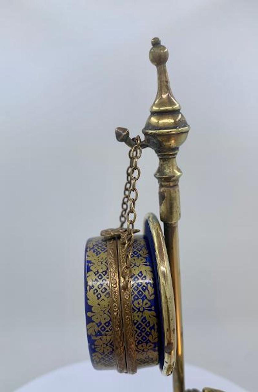 20th Century Rich Cobalt and Gold Limoges France Hand Painted Porcelain Hat Box Trinket Box
