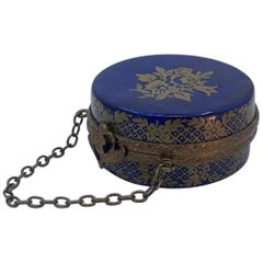 Rich Cobalt and Gold Limoges France Hand Painted Porcelain Hat Box Trinket Box