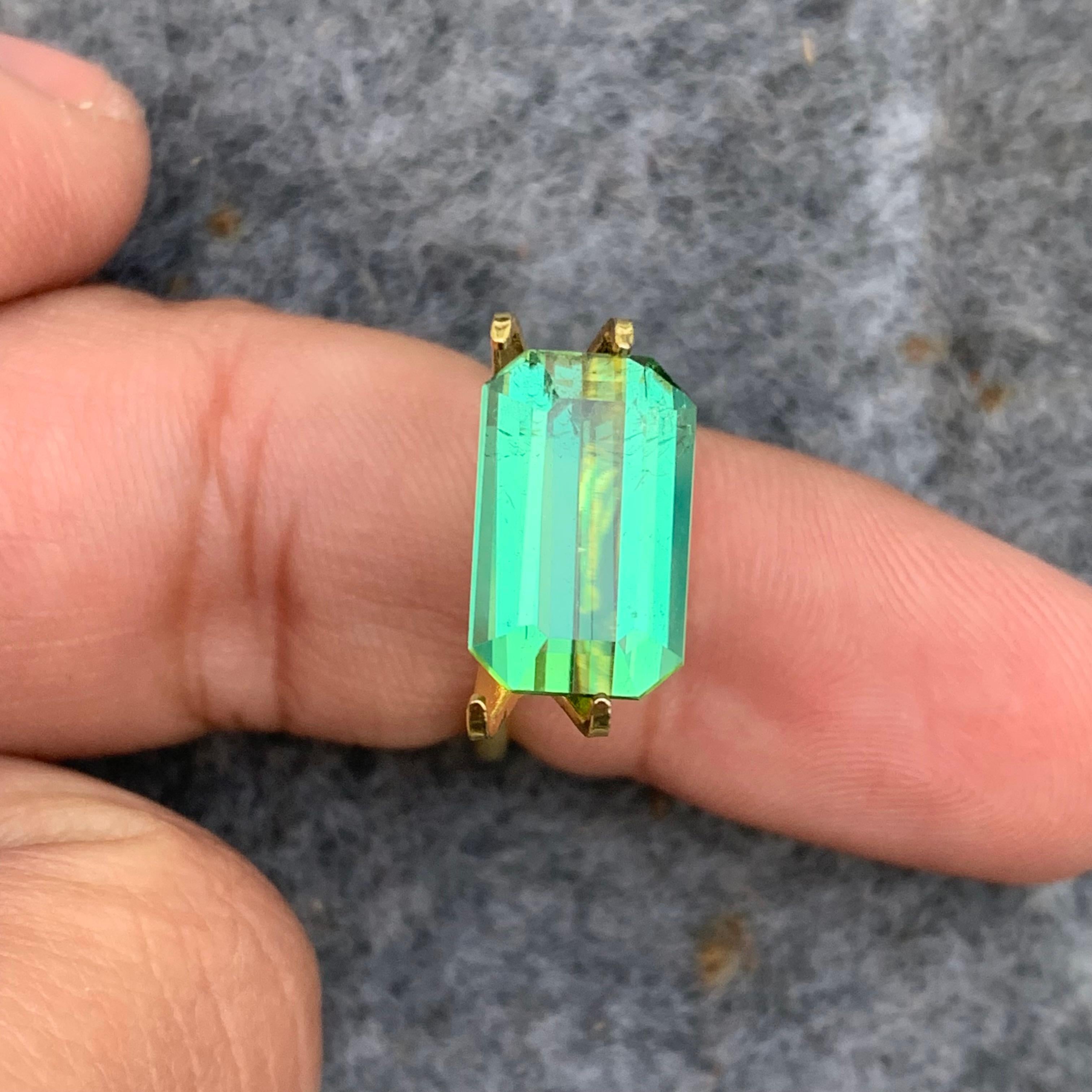 Emerald Cut Rich Color 5.70 Carat Loose Mint Green Tourmaline Gemstone From Kunar Mine For Sale