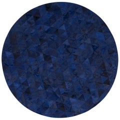 Dark blue Round Customizable Trilogia Cowhide Rug Large