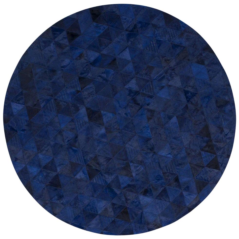 Dark blue Round Customizable Trilogia Cowhide Rug Medium 
