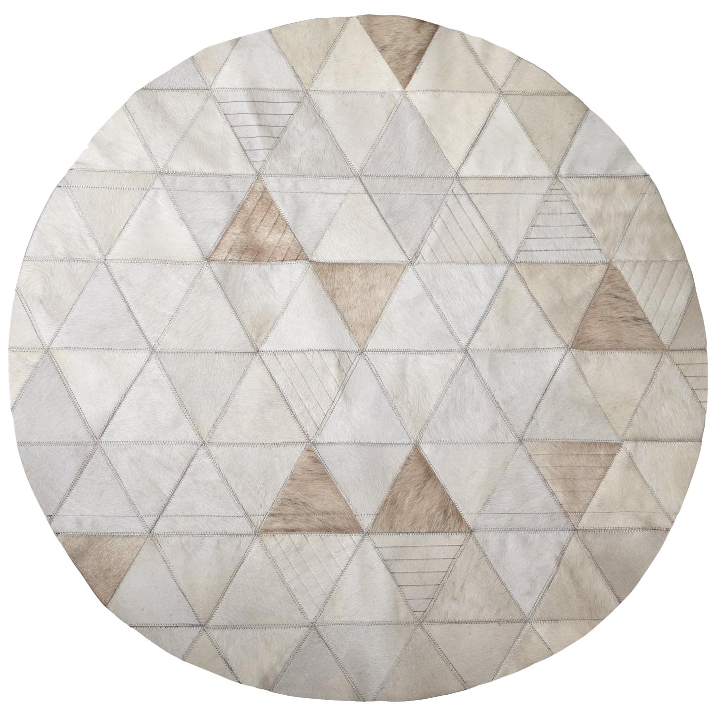 Rich Color Blocked Round Trilogia Cream Cowhide Rug by Art Hide For Sale