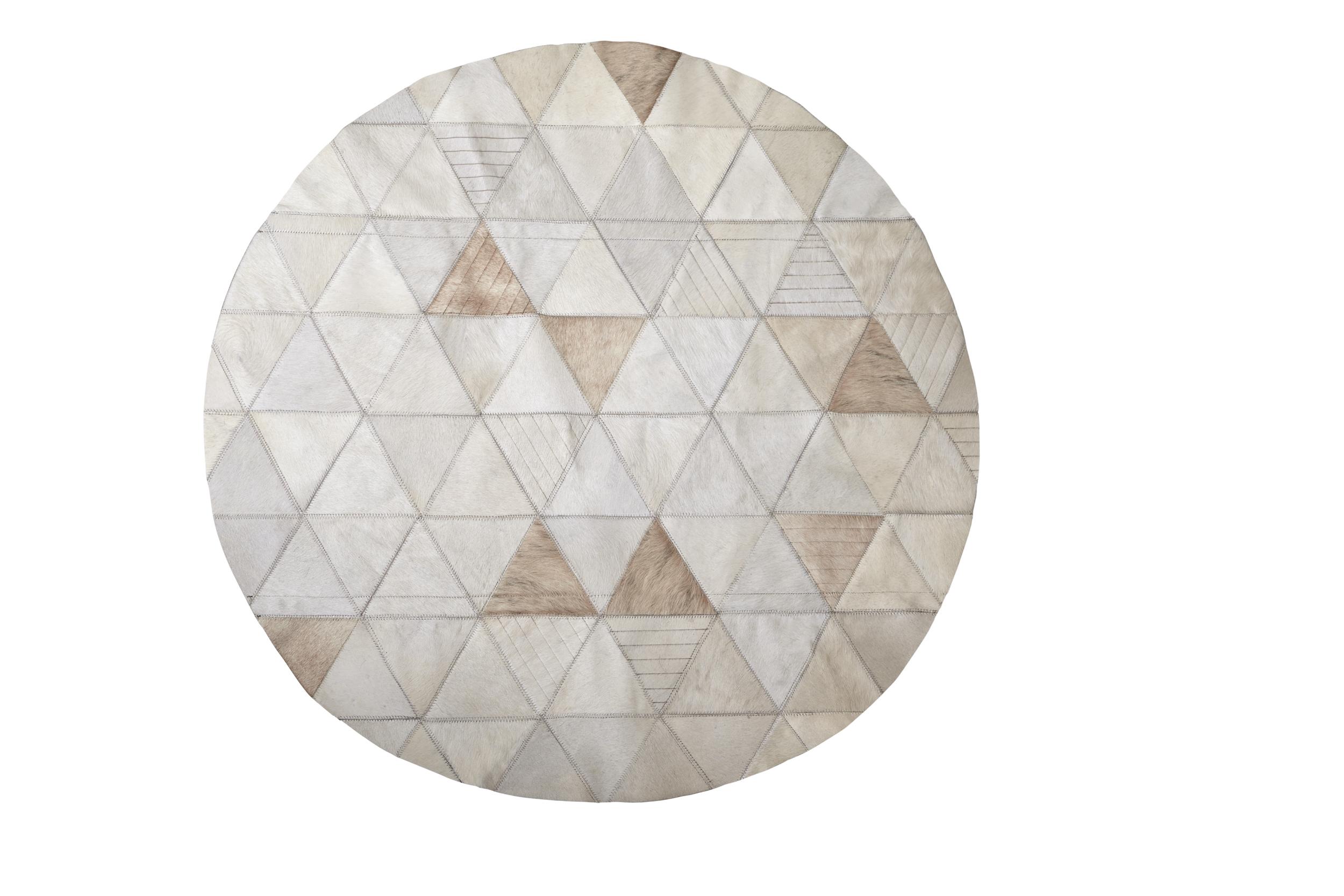Art Deco Cream lasered Round Customizable Trilogia Cowhide Area Rug Small For Sale