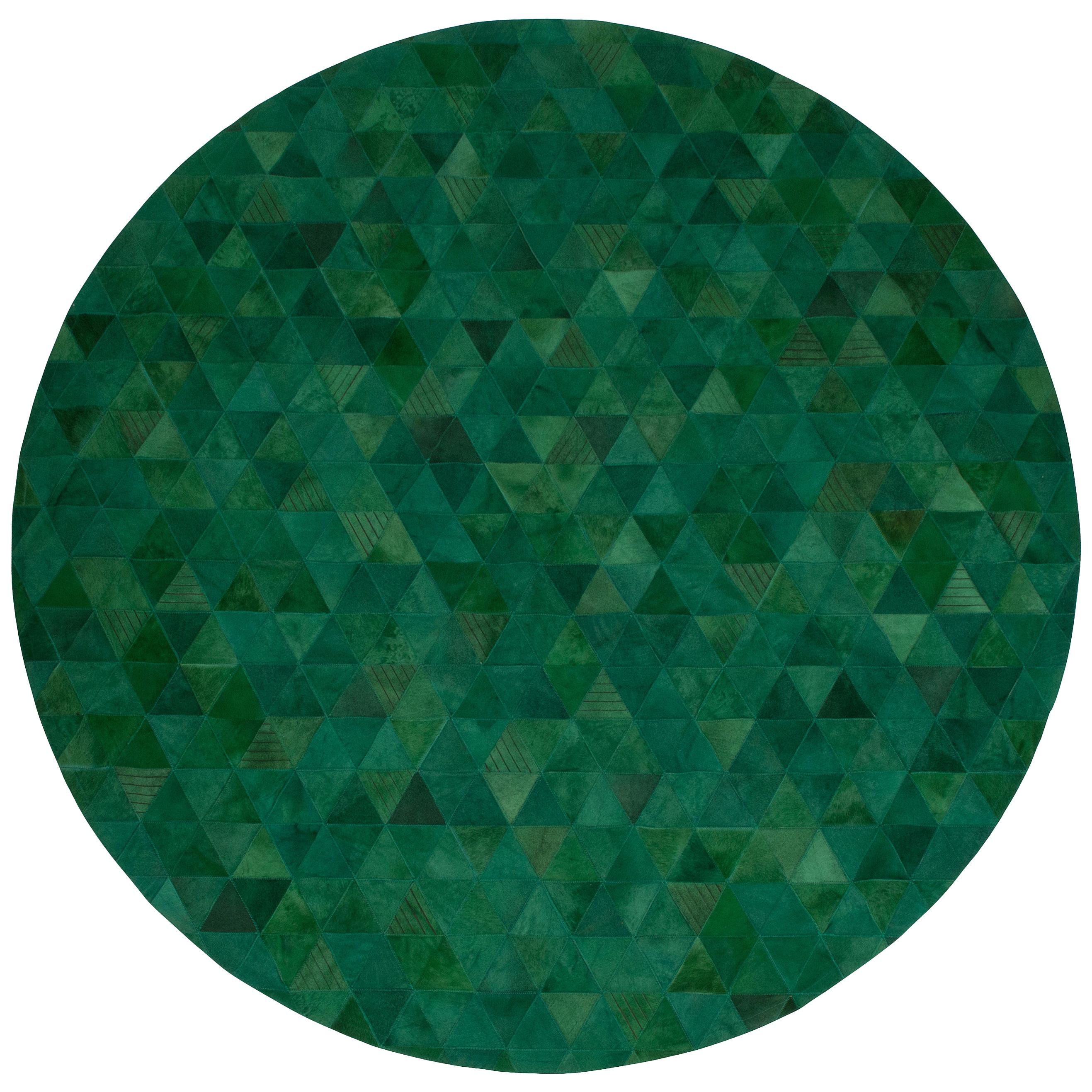 Rich Color Blocked Round Trilogia Emerald Cowhide Rug by Art Hide