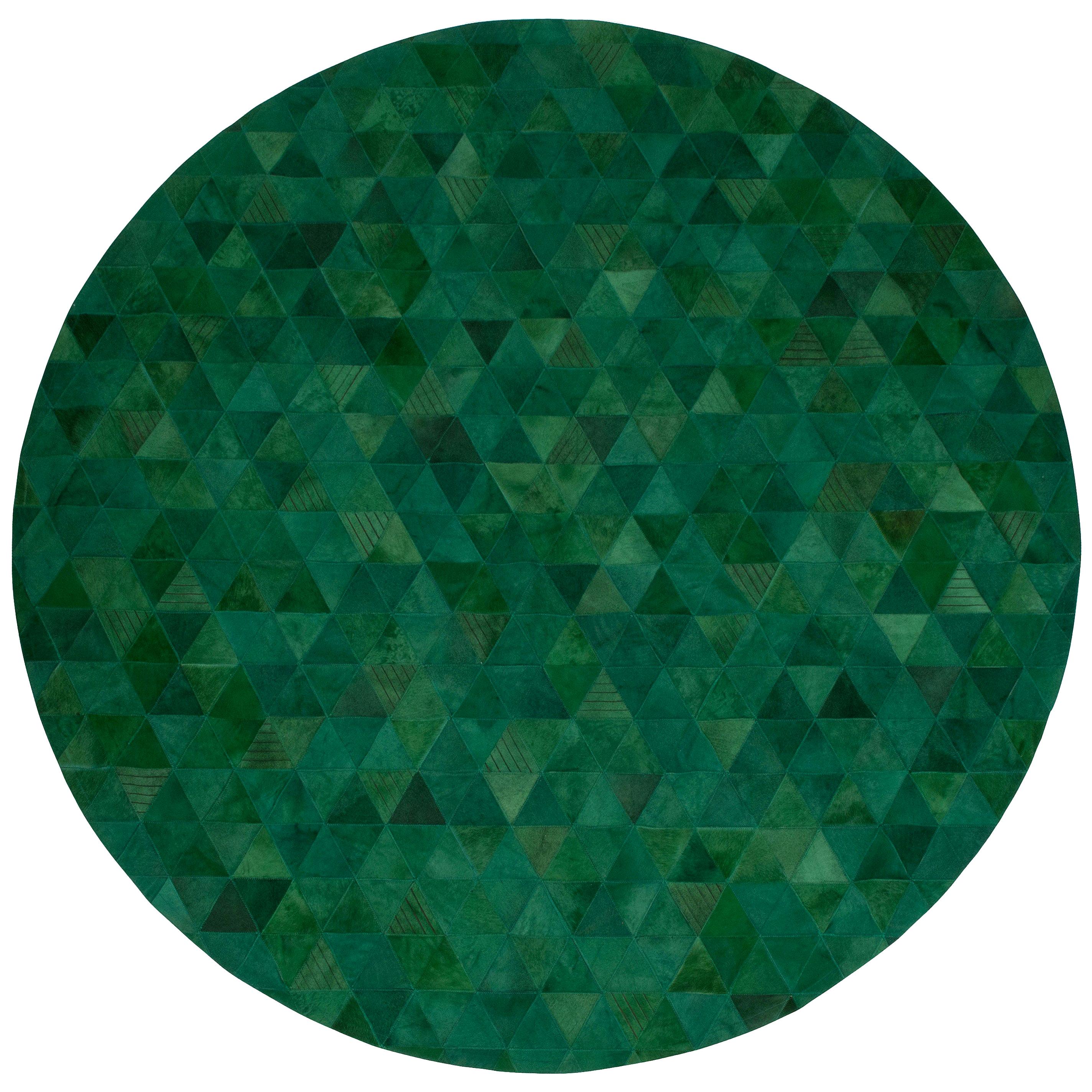 Petit tapis rond personnalisable en cuir de vachette Trilogia Emerald vert bijou en vente